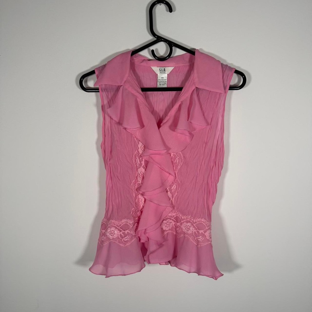 vintage Y2K pink ruffle fairy top
sheer top with ruffles and lace